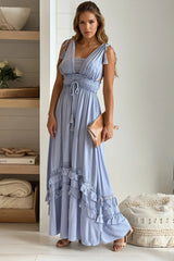 Blue Maxi Dress With Lace Detail