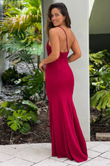 Burgundy One Shoulder Maxi Dress With Slit
