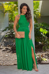 Green Pleated Maxi Dress