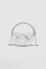 Womens Rhinestone Handle Metallic Slouchy Evening Clutch Bags