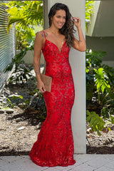 Red Sequined Maxi Dress