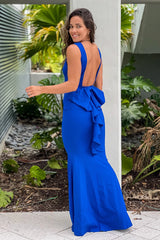 Royal Blue Maxi Dress With Open Back And Bow