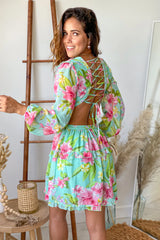 Mint Floral Ruffled Short Dress