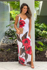 White Printed Strappy Back Maxi Dress With Slit