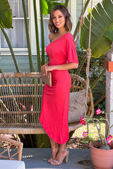 Rose One Shoulder Ruched Midi Dress