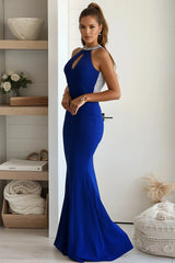 Royal Blue Maxi Dress With Pearl Open Back