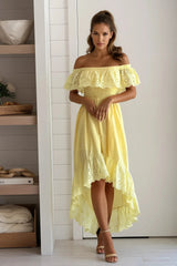 Yellow Off Shoulder Smocked Dress