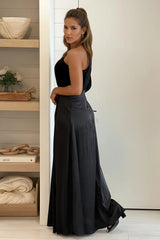 Black One Shoulder Velvet Top Maxi Dress