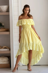 Yellow Off Shoulder Smocked Dress