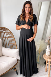 Black V Neck Maternity Maxi Dress