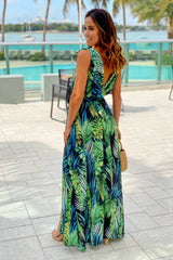 Black Tropical Maxi Dress With Tie