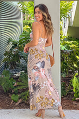 Taupe Floral Dress With Slit