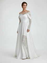 Mermaid Off the Shoulder Satin Lace Wedding Dress