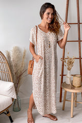 Ivory Leopard Maxi Dress With Pockets