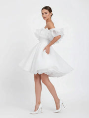 A Line Off The Shoulder Sleeveless Short Mini Organza Wedding Dresses