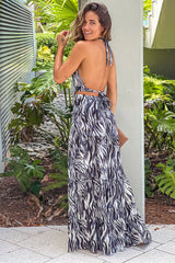 Zebra Maxi Dress With Open Back