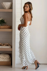Ivory Polka Dot Mesh Ruffled Dress