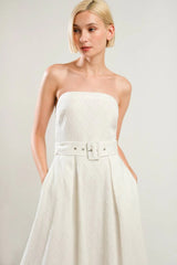 LIFES COMPASS WHITE STRAPLESS MIDI DRESS