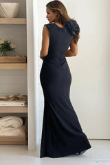 Black Layered Ruffled One Shoulder Maxi Dress