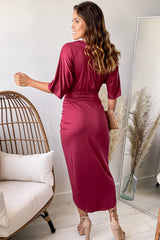 Burgundy Asymmetrical Ruched Dress