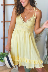 Yellow Crochet Top Short Dress
