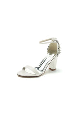 Satin Chunky Heels with Rhinestone