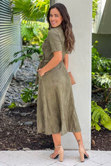 Dark Olive Suede Midi Dress