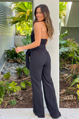 Black V Neck Jumpsuit With Tie Belt
