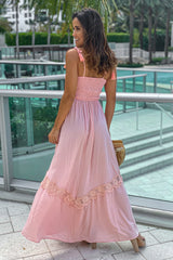 Blush Smocked Top Maxi Dress With Crochet Detail