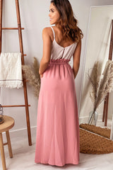 Dusty Pink Striped Maxi Dress with Paper Bag Waistline