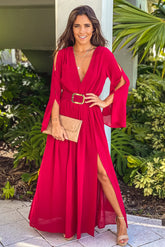 Burgundy Maxi Dress With Belt
