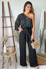 Black One Shoulder Jumpsuit With Pockets