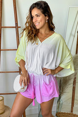 Yellow And Pink Romper With Pockets