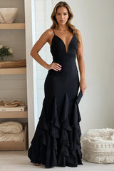 Black Maxi Dress With Ruffled Mermaid Bottom