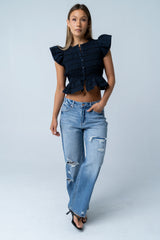Quinny Distressed Wide Leg Jeans