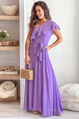 Violet One Shoulder Maxi Dress With Pockets