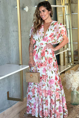 Ivory Floral Maxi Dress With Dolman Sleeves