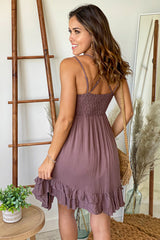 Mocha Crochet Top Short Dress with Criss Cross Back