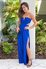 Royal Blue Jumpsuit With Cut Outs And Slits