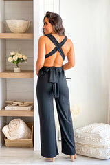 Black Multi Tie Backless Jumpsuit