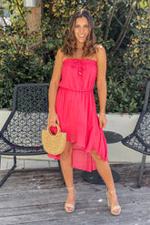 Coral Strapless High Low Dress