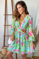 Mint Floral Ruffled Short Dress
