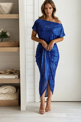 Royal Blue One Shoulder Sequin Dress