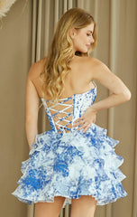 PRISCILLA MINI DRESS FLORAL TIERED STRAPLESS DRESS