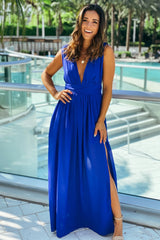 Royal Blue Maxi Dress With Slit