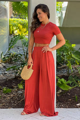 Rust Crop Top And Pants Set