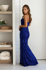 Royal Blue Sequin Velvet Maxi Dress