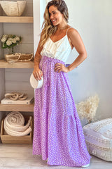 Lavender Printed Maxi Dress With Ruffled Top