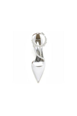 White Satin Heels with Cross Strap Design and Pearl Accented Buckle