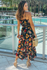 Navy Floral Asymmetrical Dress